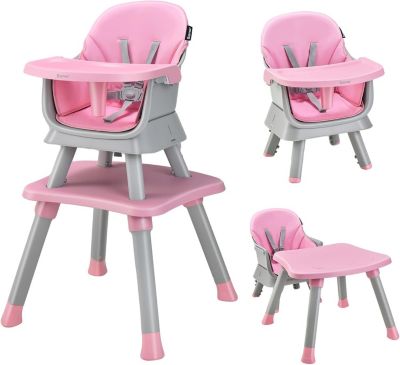 6 en 1 Chaise Haute Bébé Convertible Table de blocs Plateau Amovible Harnais à 5 Points Rose