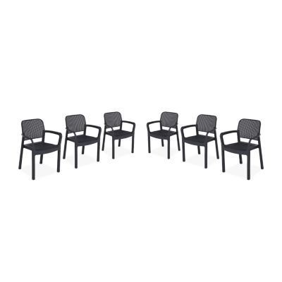 6 fauteuils de jardin en résine plastique imitation rotin - Graphite - Samanna