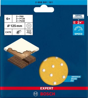 6 feuilles abrasives pour ponceuse Bosch Expert C470 Ø125mm