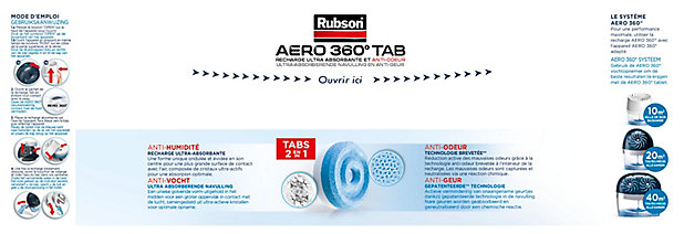 Rubson AERO 360° Recharges en tabs neutres pour absorbeur d'humidité,  recharges pour déshumidificateurs AERO 360° ultra absorbantes et anti  odeurs, 4 x 450 g : : Cuisine et Maison