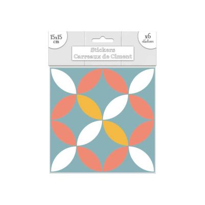 Sud Trading - 6 Stickers carreaux de ciment - 15 x 15 cm - Motifs bleu et orange - Maison