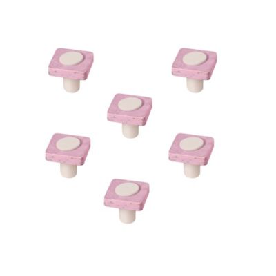 6 Un. bouton poignées de meuble pour  bébé carré bois rose SHABBY CHIC 35x35MM pour tiroir commode et armoire