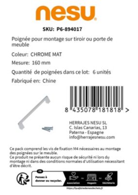 6 Un. poignées de meuble en 160MM chromé mat  cuisine porte tiroir armoire