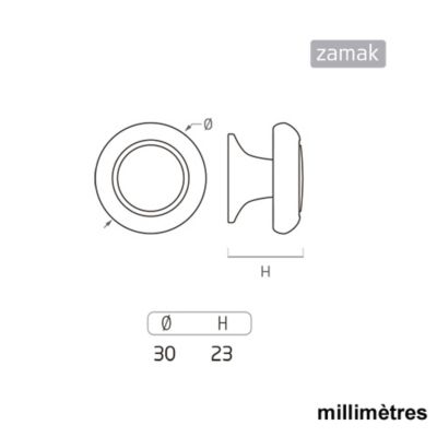 6 Un. poignées de meuble en  laiton brossé  - diamètre 30MM