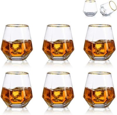 6 Verres à Whisky Géométriques Inclinés Style Diamant