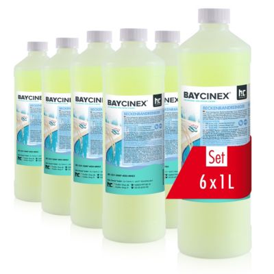 6 x 1 L Baycinex Nettoyant Ligne D'eau Pour Piscine, Nettoyant Alcalin, Dissout Les Salissures Organiques Et Graisses