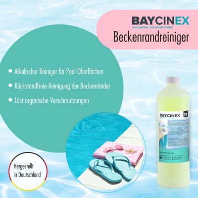 6 x 1 L Baycinex Nettoyant Ligne D'eau Pour Piscine, Nettoyant Alcalin, Dissout Les Salissures Organiques Et Graisses