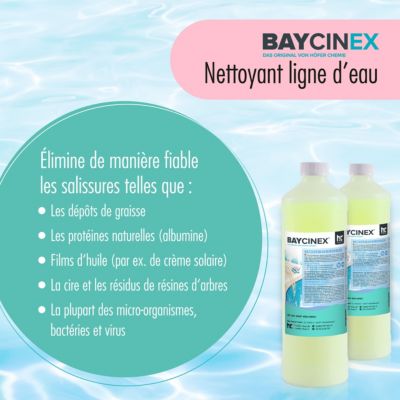 6 x 1 L Baycinex Nettoyant Ligne D'eau Pour Piscine, Nettoyant Alcalin, Dissout Les Salissures Organiques Et Graisses