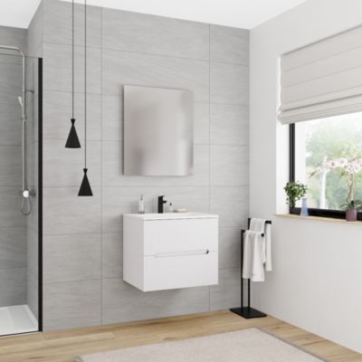 60 cm, meuble de salle de bain assemblé, blanc cassé (CERAMIA-5OW60)