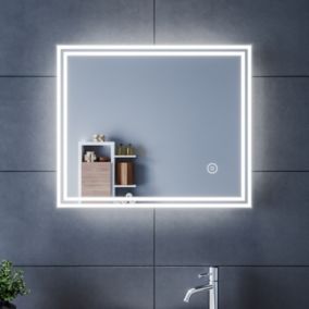 60x50cm Miroir de Salle de Bains avec éclairage LED Miroir Cosmétiques Mural Lumière Illumination avec Commande par Effleurement