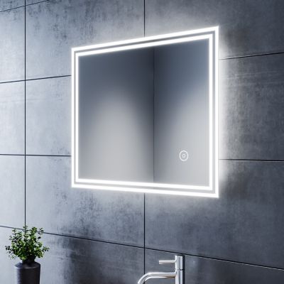 60x50cm Miroir de Salle de Bains avec éclairage LED Miroir Cosmétiques Mural Lumière Illumination avec Commande par Effleurement