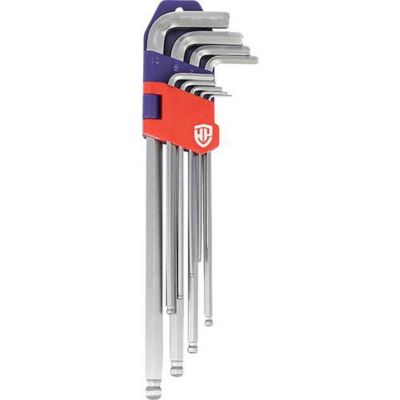 WorkPro WP222007 Jeu 9 clés mâles coudées 6 pans extérieurs tête sphérique acier Chrome Vanadium