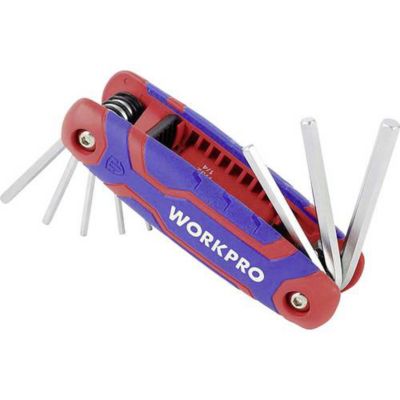 WorkPro jeu de 8 clés mâles hexagonales pliables métriques 1 5 8 mm poignée bi matière