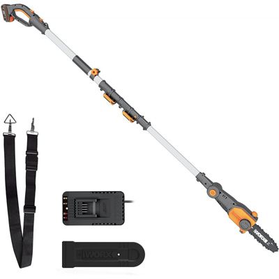 WORX Elagueuse / tronçonneuse sur tige télescopique 20V 2Ah WG349E ⌀ 20 cm Hauteur de coupe 4m livrée avec batterie et chargeur harnais gaine de lame