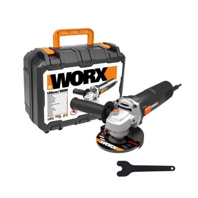 WORX Meuleuse d'angle filaire WX718 disque de 125 mm puissante avec 12000 trmin livrée avec une poignée auxiliaire anti vibrations capot de proection disque de meulage en métal
