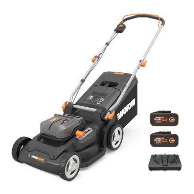 WORX NITRO Tondeuse à Gazon sans Fil 40V WG745E Surface Max 500 m² lame 41cm Coupe jusqu'aux Bordures 6 Hauteurs de Coupe Bac de poignées pliables 2 Batteries 4Ah Chargeur rapide