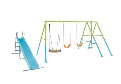Portiques-balançoires 5 agrès 2 en 1 Intex 1 nid dâ€™oiseau  2 balançoires  1 face à  face  1 toboggan