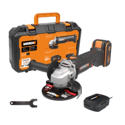 Meuleuse d'angle 20V WORX WX807 disque 125 mm 6 vitesses réglables poignée auxiliaire 1 batterie 4Ah + chargeur