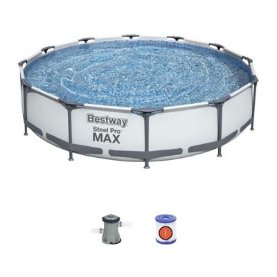 BESTWAY Piscine hors sol Steel Pro MaxTM - Ronde - Diametre 366 x 76 cm, filtre a cartouche