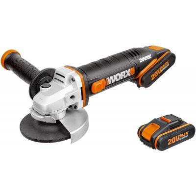 WORX Meuleuse d'angle sans fil 20V Avec 2 Batteries et Chargeur Poignée auxiliaire Disque ⌀ 115 mm WORX WX800