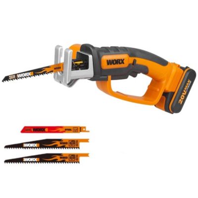 WORX Scie Sabre sans Fil 20V WG894E Jusqu'à 60mm dans le Bois Course de 16mm Multimatériaux Coupe le Bois et 'Acier Compacte et Légère Avec 1 Batterie 2Ah Chargeur et 3 Lames - vue 1