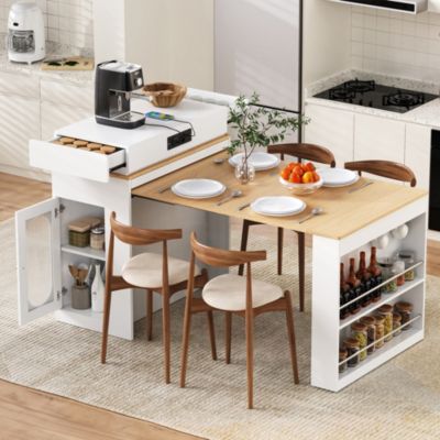 Desserte avec comptoir pliant - 2 tiroirs et 4 compartiments - pieds en roulettes ou en bois - Noir