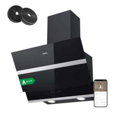 Hotte inclinée 60cm 650m3/h 4 vitesses évacuation ou recyclage filtre charbon inclus contrôle WiFi tactile Ciarra