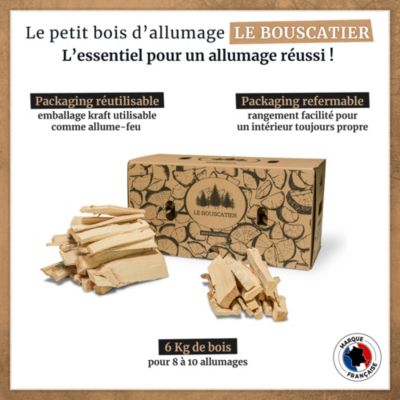 Bois D'Allumage Le Bouscatier 6kg - Chêne Hêtre Sec Français Pour Cheminée Poêle Barbecue Ooni | Boîte Allumettes Offerte