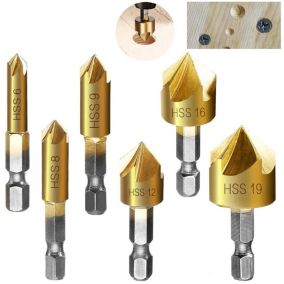 6Pcs 1/4" Hex HCS Fraise à Chanfreiner 5 Flûte Foret Embouts pour phanfreiner Évier à Fraise Conique 6mm/8mm/9mm/12mm/16mm/19mm P