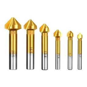 6Pcs 90 degrés HSS Fraise à Noyer Titane Conique Cylindrique Trois Taillants Outil de Vis Convient Pour DIY