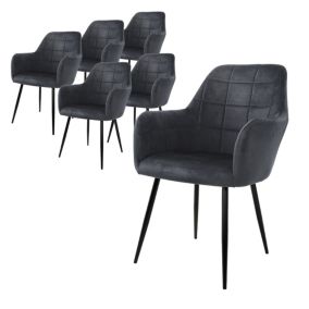 6x Chaise salle à manger style rétro-moderne fauteuil velours pieds métalliques