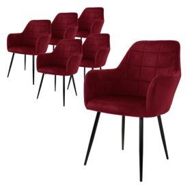 6x Chaises de salle à manger bureau fauteuils siège bordeaux pieds métalliques