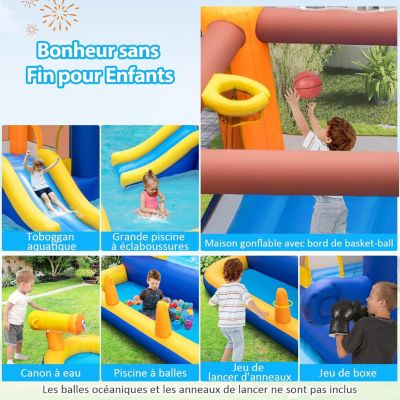 7 en 1 Structure gonflable Aquatique sans Souffleur-Piscine Toboggan Jeu de Boxe Canon à Eau Charge
