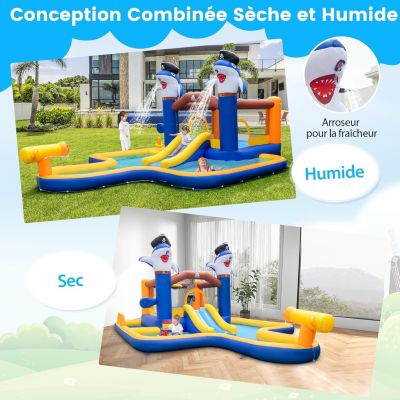 7 en 1 Structure gonflable Aquatique sans Souffleur-Piscine Toboggan Jeu de Boxe Canon à Eau Charge