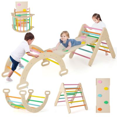 7 en 1 Triangle Arche Montessori d'Escalade Enfants avec Toboggan Bois,Rampe,Échelle Réglable,Charge 50 KG,Pour Tout Petits