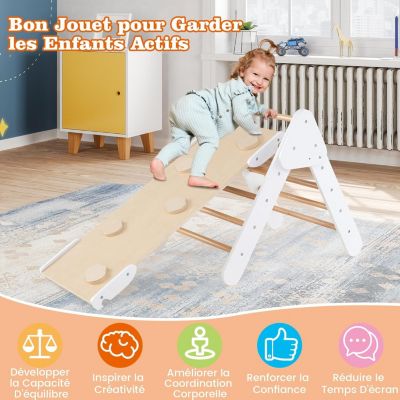 7 en 1 Triangle Arche Montessori escalade Enfants avec Toboggan Bois Ramp, Échelle Réglable Gris