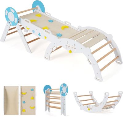 7 en 1 Triangle Escalade Montesorri,Rampe,Corde Échelle,Pont,Aire de Jeux Intérieur,Blanc