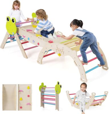 7 en 1 Triangle Escalade Montesorri,Rampe,Corde Échelle,Pont,Aire de Jeux Intérieur,Multicolore