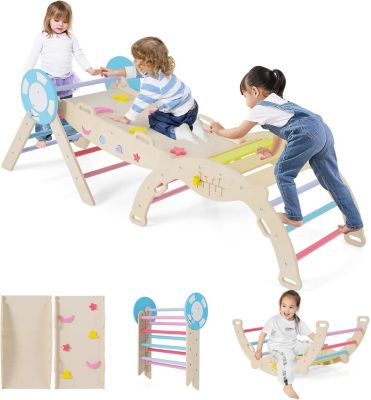 7 en 1 Triangle Escalade Montesorri,Rampe,Corde Échelle,Pont,Aire de Jeux Intérieur,Multicolore