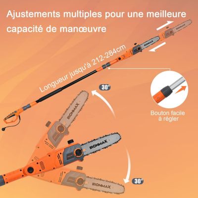 750W Elagueuse sur Perche Telescopique Electrique Scie Elagage Perche Telescopique avec Tete Pivotante