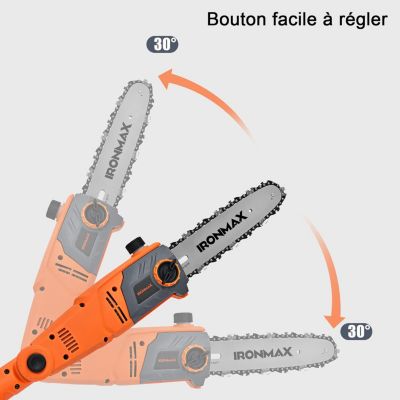 750W Elagueuse sur Perche Telescopique Electrique Scie Elagage Perche Telescopique avec Tete Pivotante