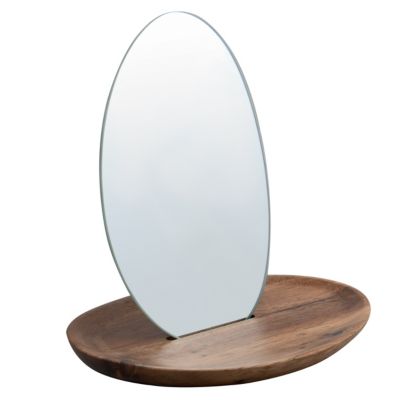 Miroir de salle de bains à  poser ovale avec socle en acacia H.20 cm  Spirella Alesia