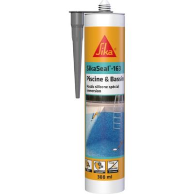 Mastic silicone spécial immersion Gris SikaSeal 163 Piscine 300mL Sika - Sika