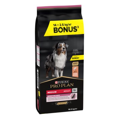 Croquettes Chien adulte peau sensible Purina pro plan riche en Saumon 14 + 2.5 kg Offert