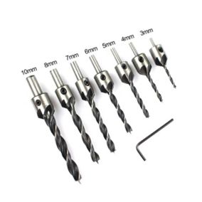 7pcs HSS 5 Fraise Foret Mèche Perceuse Bois Chanfrein 310mm Clé