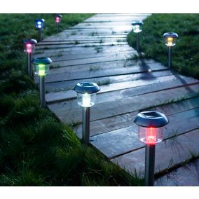 8 balises solaires à piquer RGB IP44 chrome