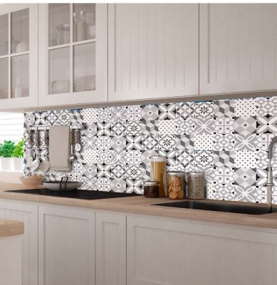 8 carreaux adhésifs motif carré noir sur fond blanc L.10 x H.10 x l.0,4cm