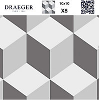 8 carreaux adhésifs motif cube 3D gris L.10 x H.10 x l.0,4cm