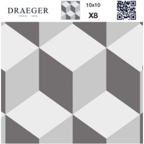 8 carreaux adhésifs motif cube 3D gris L.10 x H.10 x l.0,4cm