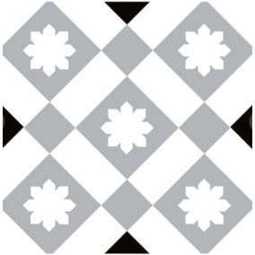 8 carreaux adhésifs motif fleur blanche sur fond gris L.10 x H.10 x l.0,4cm